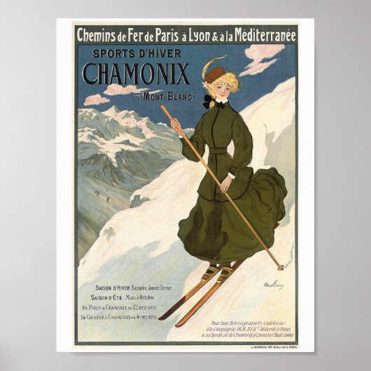 Blonde Girl Skiing in Chamonix Poster (Voorkant)
