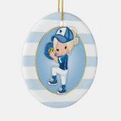 Blonde Girls Blue Softball Keramisch Ornament (Rechts)