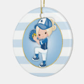 Blonde Girls Blue Softball Keramisch Ornament (Links)