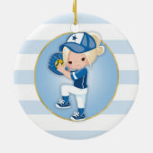 Blonde Girls Blue Softball Keramisch Ornament (Achterkant)