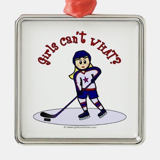 Blonde Girls Hockey Player Metalen Ornament (Voorkant)
