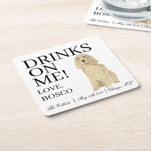 Blonde Golden Cocker Spaniel Hond bruiloft Kartonnen Onderzetters (Schuin)