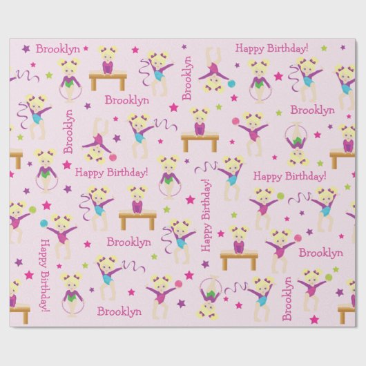 Blonde gymnastics Birthday Wrapping Paper Cadeaupapier (Vlak)