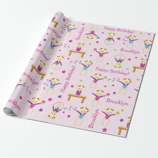 Blonde gymnastics Birthday Wrapping Paper Cadeaupapier (Uitgerold)