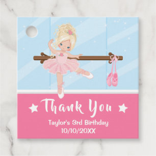 Blonde Hair Ballerina Pink Birthday Hartelijk dank Bedankjes Labels