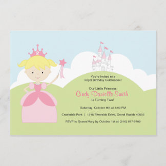 Blonde Hair Birthday Princess in roze met Castle Kaart