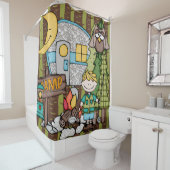 Blonde Hair Boy Outdoor Camping Vist Vacking Douchegordijn (In situ)