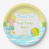 Blonde Hair Boy Pool Party Basparty Papieren Bordje (Voorkant)