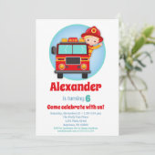 Blonde Hair Boys brandweerman uitnodiging (Staand voorkant)