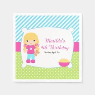 Blonde Hair Girl Sleepover Slumber Party Servet