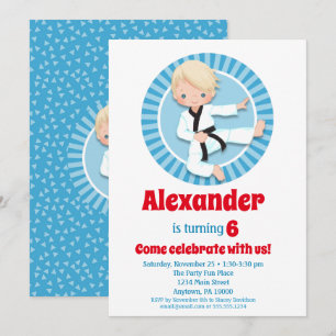 Blonde Hair Karate Judo Boys Birthday Invitation Kaart
