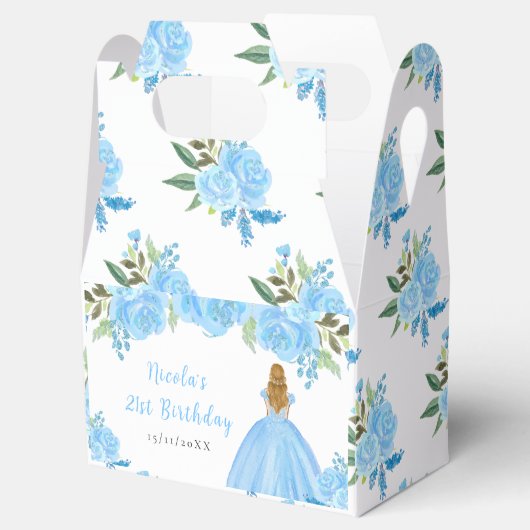 Blonde Hair Princess Blue Floral Birthday Party Bedankdoosjes (Geopend)