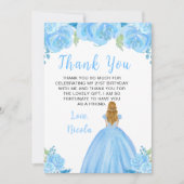 Blonde Hair Princess Blue Floral Birthday Party Bedankkaart (Voorkant)