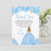 Blonde Hair Princess Blue Floral Birthday Party Bedankkaart (Staand voorkant)