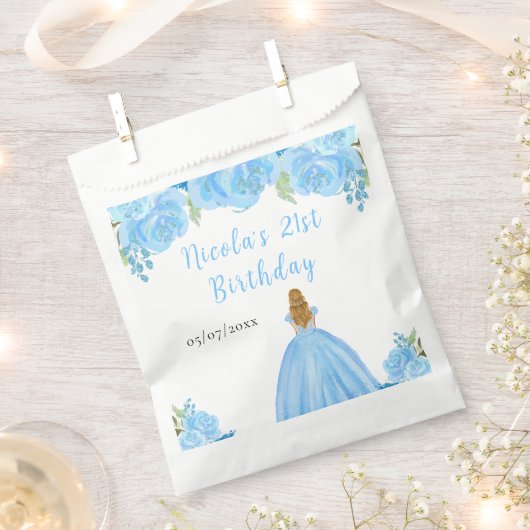 Blonde Hair Princess Blue Floral Birthday Party Bedankzakje (Geknipt)