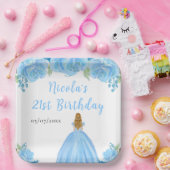 Blonde Hair Princess Blue Floral Birthday Party Papieren Bordje (Feest)