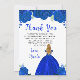 Blonde Hair Princess Blue Floral Quinceanera Bedankkaart