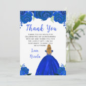 Blonde Hair Princess Blue Floral Quinceanera Bedankkaart (Staand voorkant)