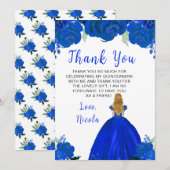 Blonde Hair Princess Blue Floral Quinceanera Bedankkaart (Voorkant / Achterkant)