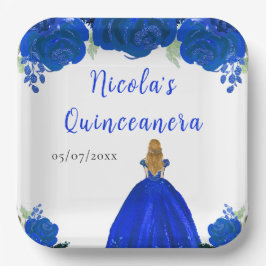 Blonde Hair Princess Blue Floral Quinceanera Papieren Bordje