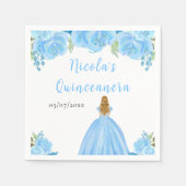 Blonde Hair Princess Blue Floral Quinceanera Servet (Voorkant)
