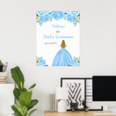 Blonde Hair Princess Blue Quinceanera Welcome Poster (Thuiskantoor)