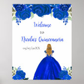 Blonde Hair Princess Blue Quinceanera Welcome Poster (Voorkant)