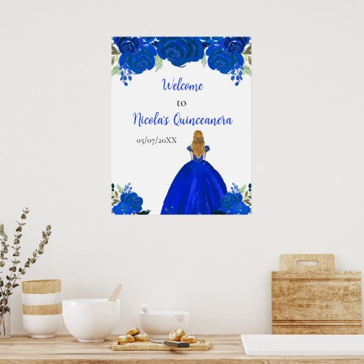 Blonde Hair Princess Blue Quinceanera Welcome Poster (Keuken)