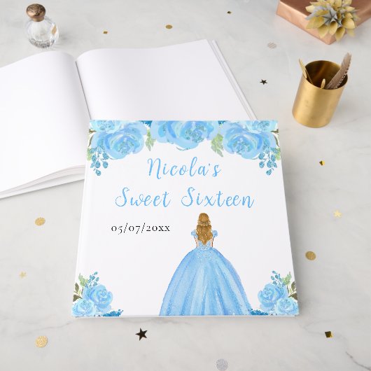 Blonde Hair Princess Blue Sweet Sixteen Guest Book Gastenboek (Voorkant open)