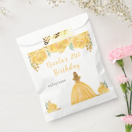 Blonde Hair Princess Gold Floral Birthday Party Bedankzakje (Gezegeld)