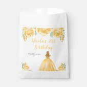 Blonde Hair Princess Gold Floral Birthday Party Bedankzakje (Voorkant)