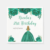 Blonde Hair Princess Green Floral Birthday Party Servet (Voorkant)