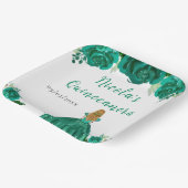 Blonde Hair Princess Green Floral Quinceanera Papieren Bordje (Gebogen)