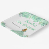 Blonde Hair Princess Mint Floral Birthday Party Papieren Bordje (Gebogen)