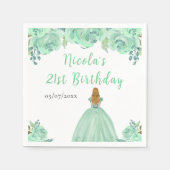 Blonde Hair Princess Mint Floral Birthday Party Servet (Voorkant)