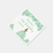Blonde Hair Princess Mint Floral Birthday Party Servet (Hoek)