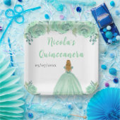Blonde Hair Princess Mint Floral Quinceanera Papieren Bordje (Feest)