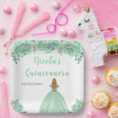 Blonde Hair Princess Mint Floral Quinceanera Papieren Bordje (Feest)