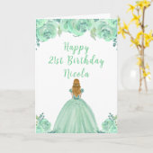 Blonde Hair Princess Mint Floral Verjaardagsfeestj Kaart (Gele Bloem)