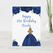 Blonde Hair Princess Navy Bloemen Verjaardagsfeest Kaart (Voorkant)