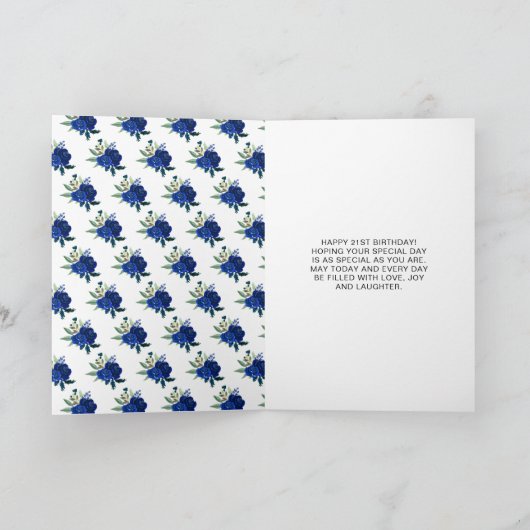 Blonde Hair Princess Navy Bloemen Verjaardagsfeest Kaart (Binnen)