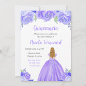 Blonde Hair Princess Paarse Bloemen Quinceanera Kaart (Voorkant)