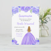 Blonde Hair Princess Paarse Bloemen Quinceanera Kaart (Staand voorkant)