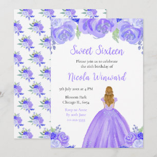 Blonde Hair Princess Paarse Bloemrijke Sweet Sixte Kaart