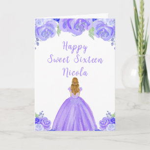 Blonde Hair Princess Paarse Bloemrijke Sweet Sixte Kaart