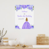 Blonde Hair Princess Paarse verjaardag Welkom Poster (Keuken)