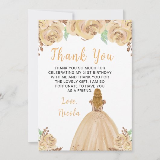 Blonde Hair Princess Peach Floral Birthday Party Bedankkaart (Voorkant)
