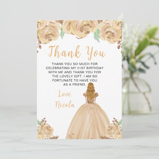 Blonde Hair Princess Peach Floral Birthday Party Bedankkaart (Staand voorkant)