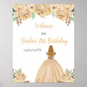 Blonde Hair Princess Peach Floral Birthday Welcome Poster (Voorkant)