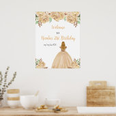 Blonde Hair Princess Peach Floral Birthday Welcome Poster (Keuken)